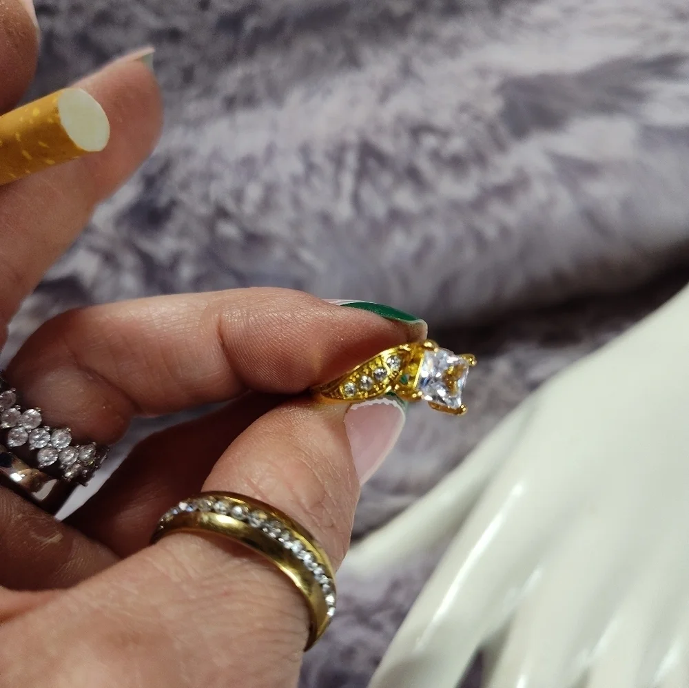 Cubic Zirconia Princess Engagement Ring Set Size 6